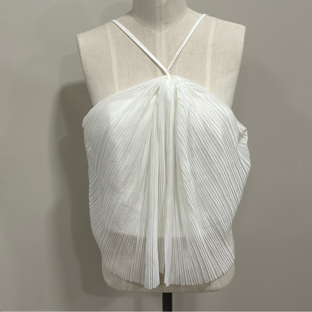 AMY ENJOY LIFE Pleated White Halter Strappy Crop Top Size Large New